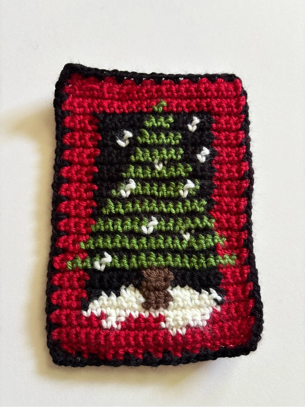 Hand Crafted Mini Red and Green Crochet Christmas Tree Wall Hanging Tapestry